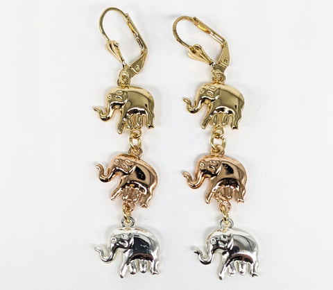 Plated Tri-Gold Hanging Elephant Earring*