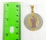 Plated Tri-Gold Saint Benedict Pendant and Figaro Chain Set