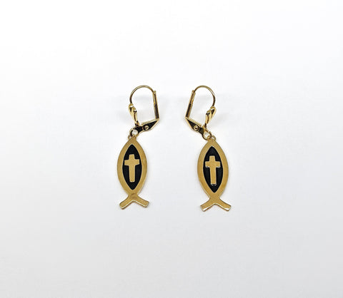 Plated Ichthys Cross Earrings