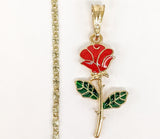 Plated Multicolor Rose Flower Pendant and Star Chain Set