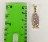 Plated Tri-Gold Mini Dainty Virgin Mary Pendant and Figaro Chain Set