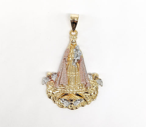 Plated Tri-Gold Mary Blessed Mother of God Pendant With Angels*