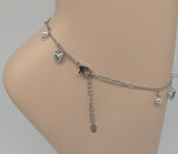 Rhodium Plated Heart with Pearls Anklet