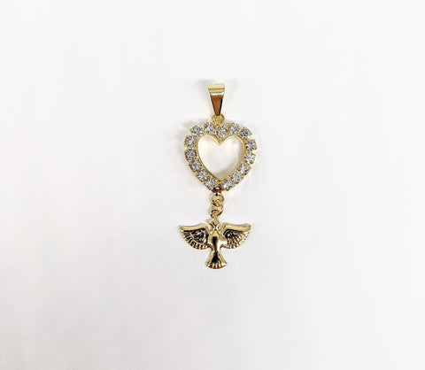 Plated Heart with Holy Spirit Dove Pendant