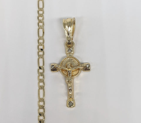 Plated Cross Pendant and Figaro Chain Set