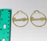 Plated "Beautiful" Hoop Earring