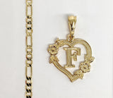 Plated Letter "F" Pendant Initial Chain Necklace Fashion Oro Letra Dije