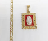 Plated Multicolor Virgin Mary Pendant and Figaro Chain Set