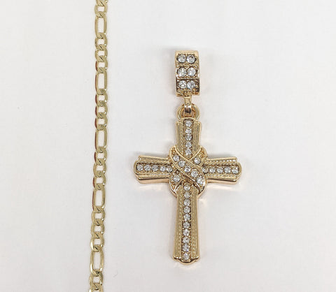 Plated Cross Pendant and Figaro Chain Set