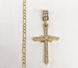 Plated Cross Pendant and Figaro Chain Set