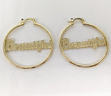 Plated "Beautiful" Hoop Earring