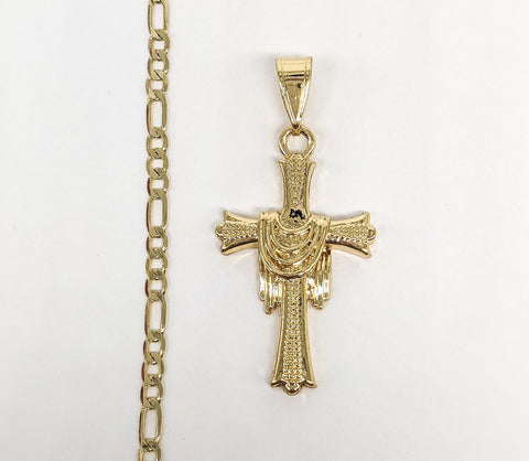 Plated Cross 3mm Figaro Chain Necklace