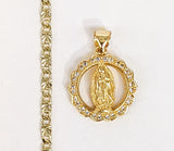 Plated Mini Dainty Virgin Mary Pendant and Star Chain Set