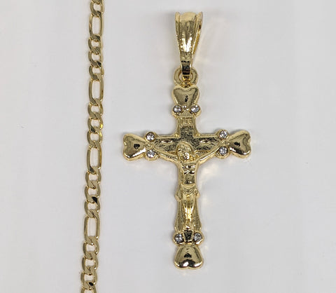 Plated Cross 3mm Figaro Chain Necklace