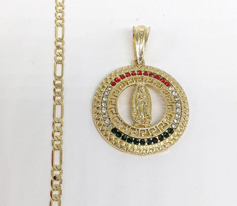 Plated Virgin Mary Pendant and Figaro Chain Set