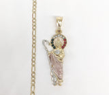 Plated Tri-Gold Saint Jude Pendant and Figaro Chain Set