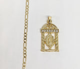 Plated Virgin Mary Pendant and Figaro Chain Set