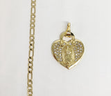 Plated Virgin Mary Pendant and Figaro Chain Set