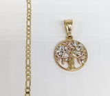 Plated Tri-Gold Virgin Mary Pendant and Figaro Chain Set