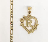 Plated Letter "R" Pendant and Figaro Chain Set