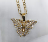 Plated Butterfly Pendant and Figaro Chain Set