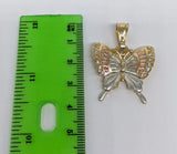 Plated Tri-Gold Butterfly Pendant and Figaro Chain Set