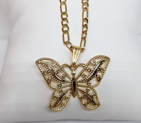 Plated Butterfly Pendant and Figaro Chain Set