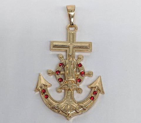 Plated Anchor with Virgin Mary Pendant