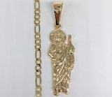 Plated Saint Jude Pendant and Figaro Chain Set