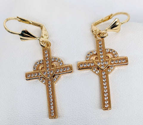 Plated Two-Tone Bling Cross Earring