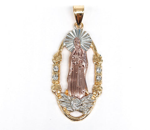 Plated Tri-Color Virgin Mary Pendant