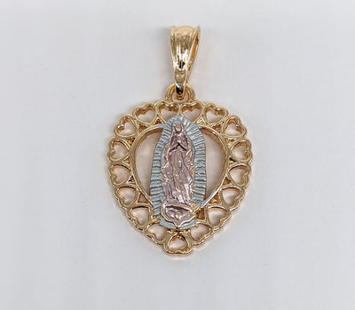 Plated Tri-Color Heart with Virgin Mary Pendant
