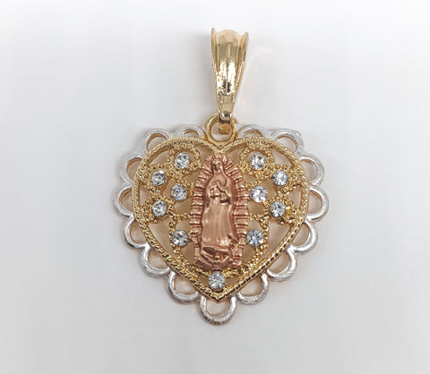 Plated Heart with Virgin Mary Pendant