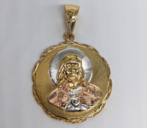 Plated Tri-Color Sacred Heart of Jesus Medalla Pendant