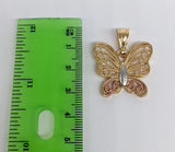 Plated Tri-Gold Butterfly Pendant and Figaro Chain Set