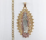 Plated Tri-Gold Virgin Mary 3mm Figaro Chain Necklace