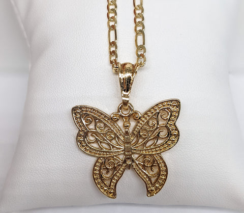 Plated Butterfly Pendant and Figaro Chain Set