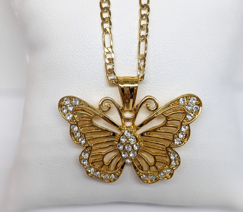 Plated Butterfly Pendant and Figaro Chain Set