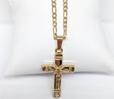 Plated Cross Pendant and Figaro 18" Chain Set