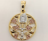 Plated Tri-Color Virgin Mary and Cross Pendant